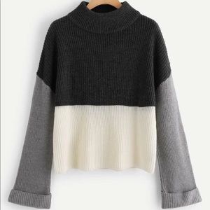 Rolled Cuff Color Blocked Knit Sweatshirt